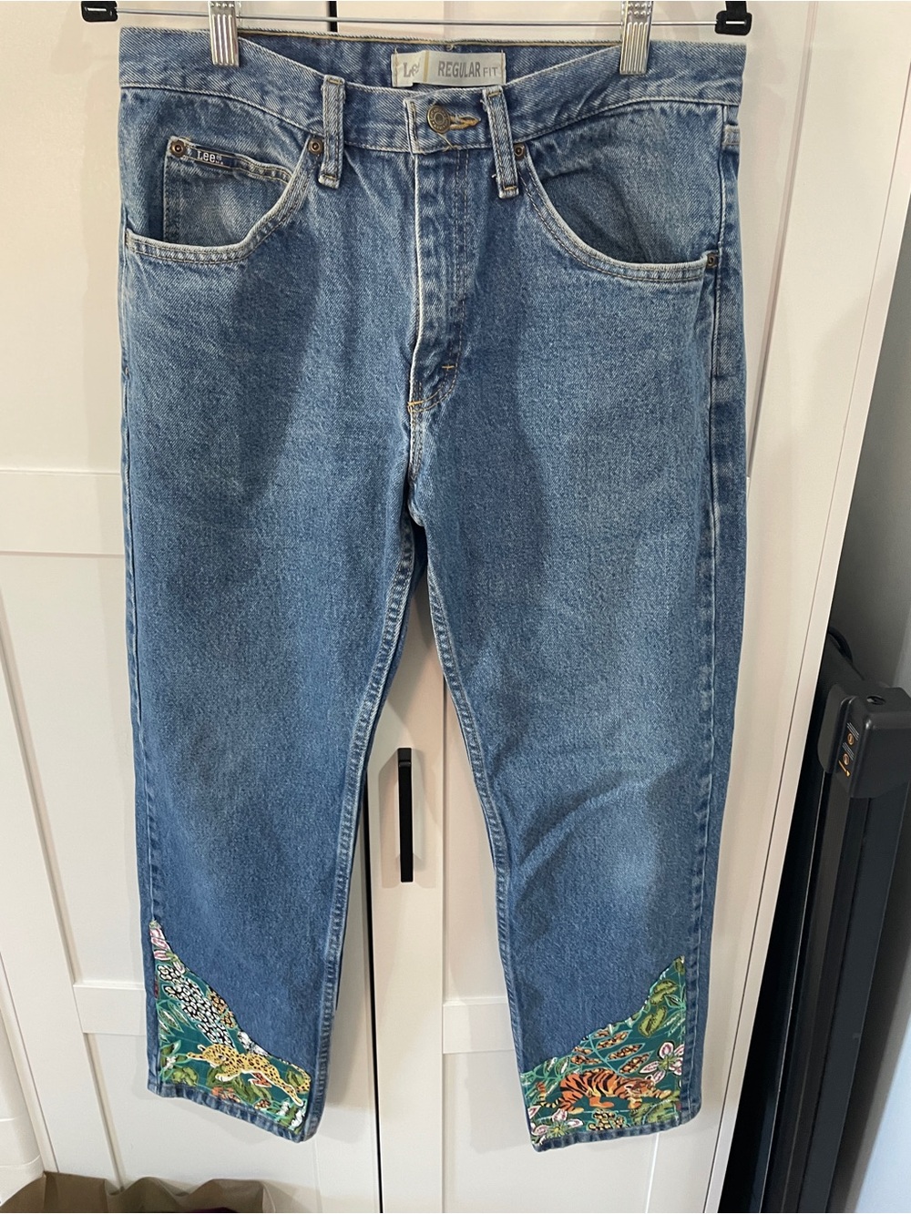 Vintage Y2K Lee Regular Fit Jeans Custom Tiger Leopard Jungle Hem 30” Waist